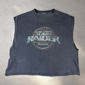 Vintage Tomb Raider Lara Croft Game/Movie Promo Shirt Fits XL Cutoff Crop